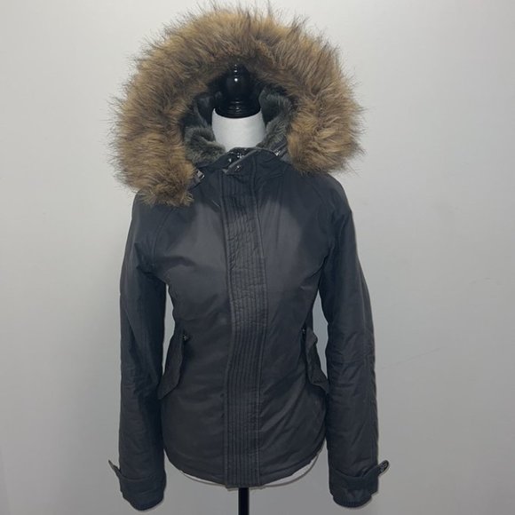 TNA Black Ski & Snow Jacket with Brown Fur Hood - Picture 2 of 14